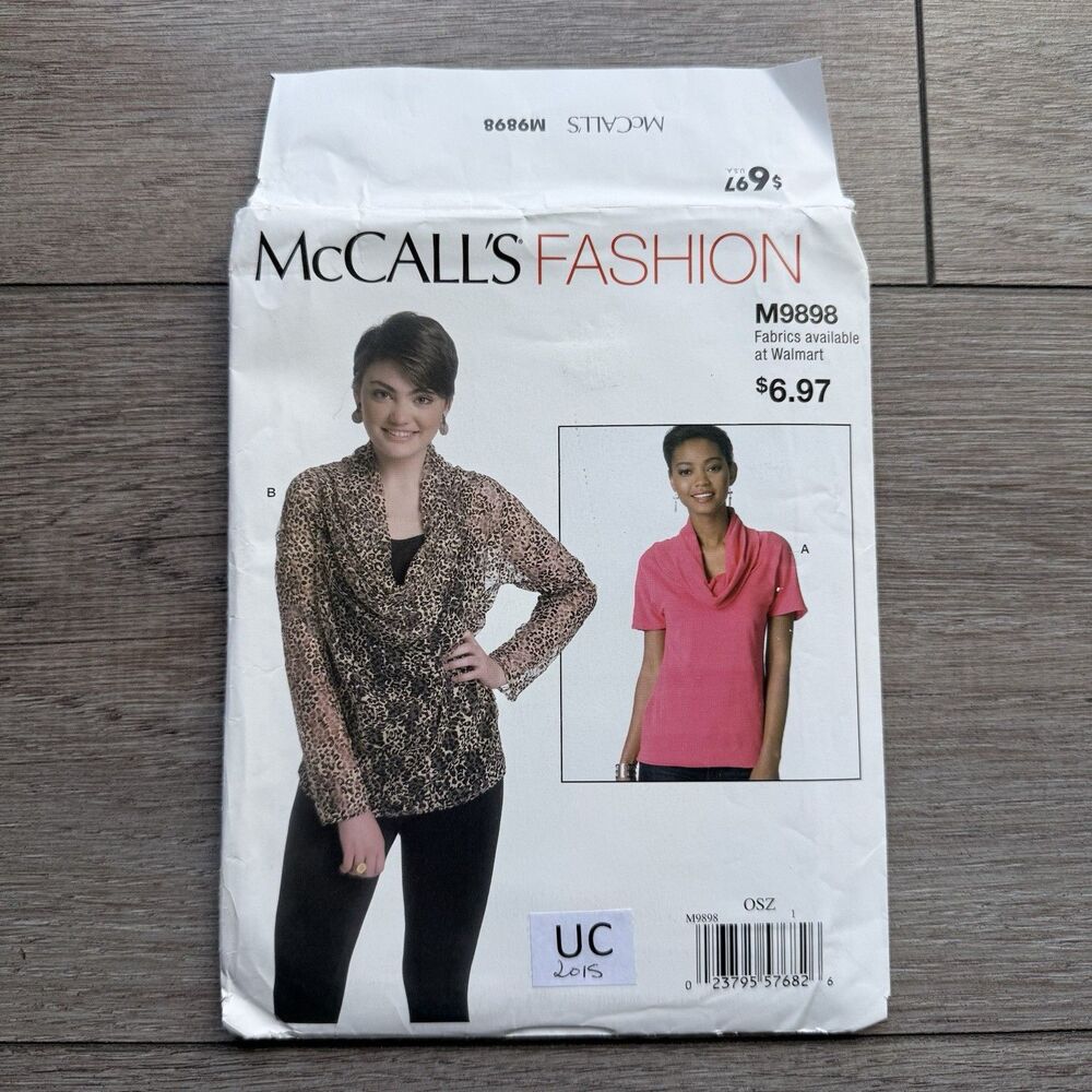 McCalls Fashion Sewing Pattern 9898 Misses Knit Top Scoop Cowl Neck Blouse XS-XL